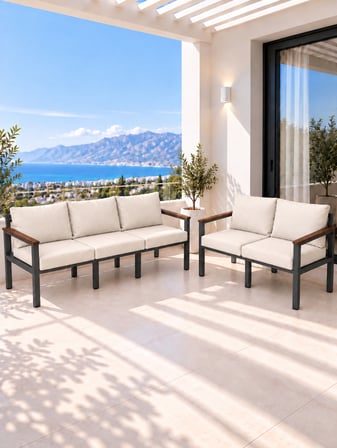 NEOKAS Balkon L Koltuk 5 Kişilik Köşe Takımı, Metal Bahçe Mobilyası, Balkon Oturma Grubu