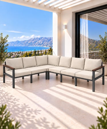 NEOKAS Balkon L Koltuk 6 Kişilik Köşe Takımı, Metal Bahçe Mobilyası, Balkon Oturma Grubu