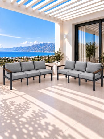 NEOKAS Bahçe Mobilyası 6 Kişilik L Koltuk Köşe Takımı Balkon Oturma Grubu