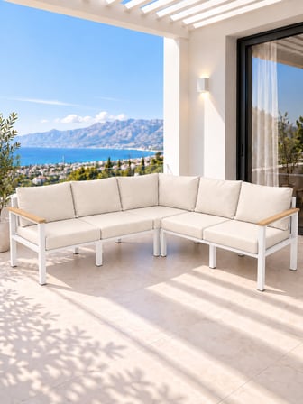 NEOKAS L Köşe Takımı 5 Kişilik, Metal Balkon Bahçe ve Teras Koltuk Takımı