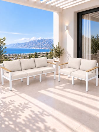 NEOKAS L Köşe Takımı 5 Kişilik, Metal Balkon Bahçe ve Teras Koltuk Takımı