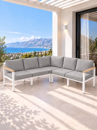 NEOKAS Metal L Köşe Koltuk 5 Kişilik, Balkon ve Bahçe Mobilyası