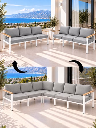 NEOKAS L Köşe Koltuk Takımı 6 Kişilik Bahçe Mobilyası Balkon ve Teras Oturma Grubu