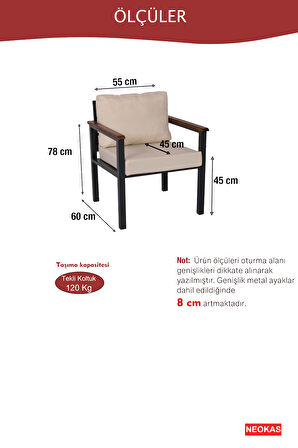 NEOKAS Balkon Mobilyası, Metal Oturma Grubu, Balkon Seti, Kafe Koltuğu, Teras Takımı, 2 Tekli Koltuk