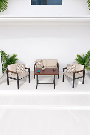 NEOKAS Balkon Mobilyası, Metal Oturma Grubu, Balkon Seti, Kafe Koltuğu, Bekleme Alanı Koltuğu,  1 + 1 + 2 + M