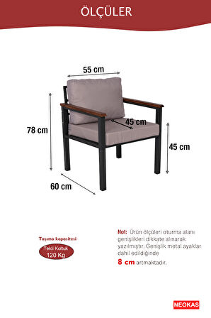 NEOKAS Bahce Mobilyası, Modern Balkon Mobilyası, Kafe Oturma Takımı, Teras Koltugu, 1 Tekli Koltuk