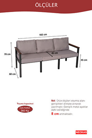 NEOKAS Bahce Mobilyası, Modern Balkon Mobilyası, Kafe Oturma Takımı, Teras Koltugu, 1 üçlü Koltuk
