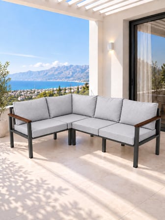 NEOKAS Balkon L Koltuk, 4 Kişilik Köşe Takımı, Bahçe Mobilyası, Balkon Mobilyası