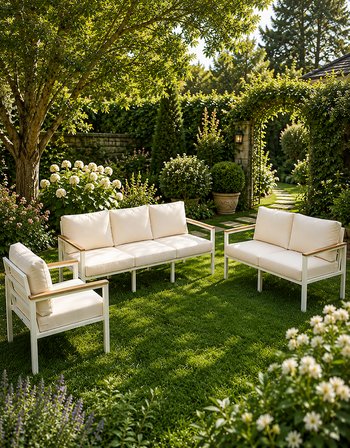 NEOKAS Bahçe Balkon Mobilyası, 3 + 2 +1  Bahçe Takımı, Kafe Koltuğu, Bekleme Alanı Koltuğu, 