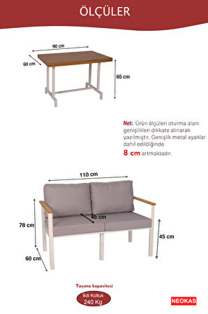NEOKAS  Balkon Mobilyası, Bahçe Takımı, 1 ikili Koltuk, Kafe Koltuğu, Bekleme Alanı Koltuğu