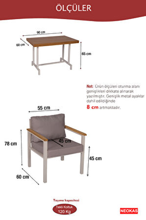 NEOKAS  Balkon Mobilyası, Bahçe Takımı, 2 Tekli Koltuk, Kafe Koltuğu, Bekleme Alanı Koltuğu