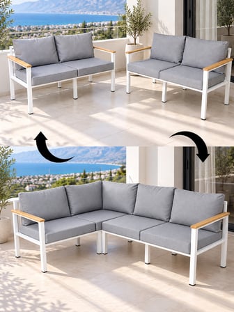 NEOKAS Balkon Köşe Takımı,L Koltuk,  4 Kişilik Bahçe Mobilyası, Behçe Mobilyası