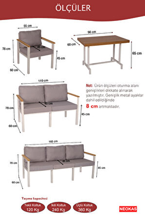 NEOKAS  Bahçe Mobilyası, 1 +1 +2+ 3+ Masa, Balkon Takımı, Kafe Koltuğu, Bekleme Alanı Koltuğu