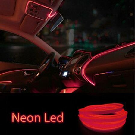 Araç Araba İçi Torpido Ledi Renkli İp Neon İp Led 2 Metre Kırmızı