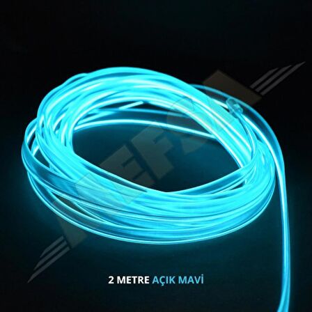 Araç Araba İçi Torpido Ledi Renkli İp Neon Led 2 Metre Buz Mavi