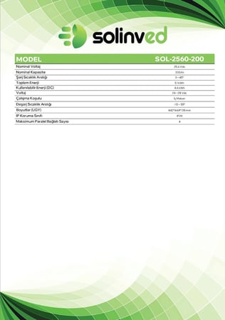 Solinved 3.6kw Bağevi Paketi 1 Adet 3.6kw Akıllı Inverter 1 Adet 25.6V 200AH Lityum Akü
