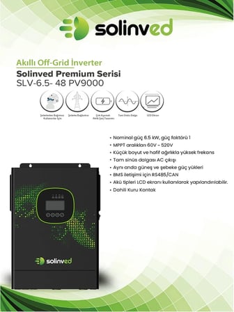Solinved 6.5kw Bağevi Paketi 1 Adet 6.5kw Akıllı Inverter 1 Adet 51.2V 100AH Lityum Akü