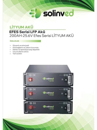 Solinved 25.6V 200AH Efes Seri Lityum Akü