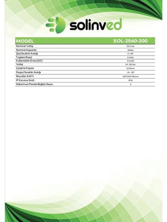 Solinved 25.6V 200AH Efes Seri Lityum Akü