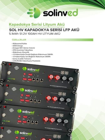 Solinved 5,1 Kwh 100Ah Hv Kapadokya Serisi Lityum Akü (Kablolari Dahi̇L)