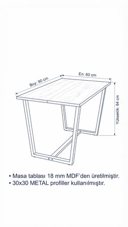 NEOKAS Balkon Sehpası, 60x90 cm Bahçe Masası, Balkon Mobilyası Orta Masa 