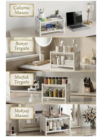 NestAura 2 Katlı Düzenleyici Organizer – Mutfak, Banyo, Makyaj ve Çok Amaçlı Saklama Standı 23X15 cm