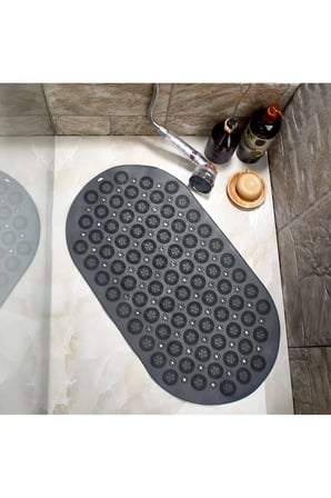 Vantuzlu Oval Masajlı Silikon Banyo Paspası Vantuzlu Banyo Ve Duş Kaydırmazı Banyo Paspası Antrasit
