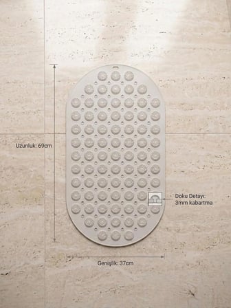 Vantuzlu Oval Masajlı Silikon Banyo Paspası Vantuzlu Banyo Ve Duş Kaydırmazı Banyo Paspası Antrasit