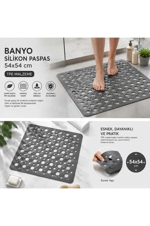 Vantuzlu Silikon Bubble Duş Kaydırmazı Banyo Paspası 54x54 Vantuzlu Banyo Paspası
