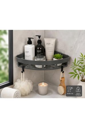 Üçgen Köşelik Yapışkanlı Banyo Rafı Banyo Düzenleyici Duş Rafı Organizer Mutfak Organizeri 2 Lİ SET