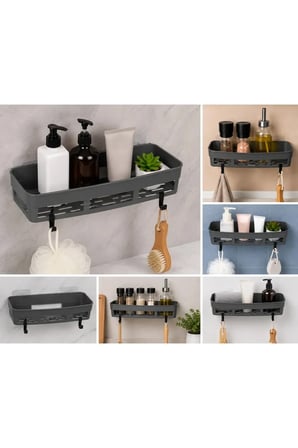 2 Adet Yapışkanlı Plastik Raf, Delme Vida Gerektirmeyen Banyo Duş Şampuan Mutfak Baharat Rafı