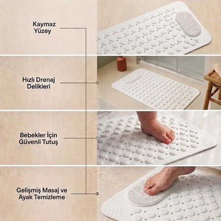 vantuzlu banyo ve duş kaydırmazı | küvet i̇çi masajlı kaymaz zemin duşakabin paspası 36x70 cm