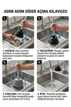 Körüklü Vantuz Pompa - Güçlü Vakumlu Tıkalı Lavabo, Mutfak Evye ve Küvet Açıcı NSTA-109