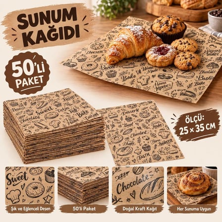 NestAura 50 Adet Desenli Kraf Özel Sunum Kağıdı Vintage Gazete Desenli Sunumluk