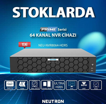 Neutron NEU-NVR8064-HDRS 64 Kanal 8 HDD Ultra H.265+ RAID Destekli 4K NVR Kayıt Cihazı