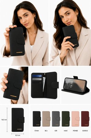 Nevermind GLANZIA Niora Noir Kadın Cüzdanı Çıtçıt Kapamalı Büyük Boy Telefon Bölmeli