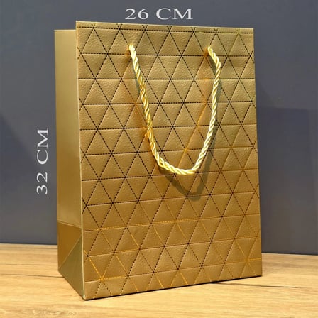 Nevamel® Gold Geometrik Desenli Büyük Boy Karton Hediye Çantası