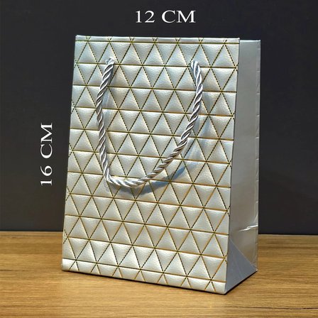 Nevamel® Gümüş Geometrik Desenli Mini Boy Karton Hediye Çantası
