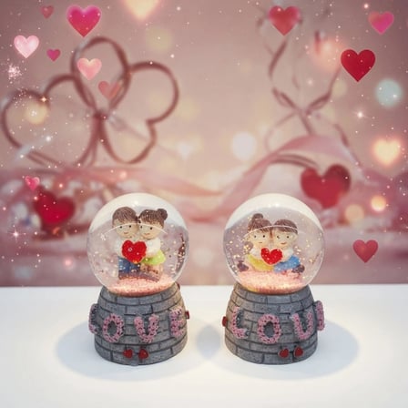 Nevamel® Işıklı Mini Kar Küresi - Love Tasarımlı - Pilli - Romantik Hediyelik - Dekoratif Obje