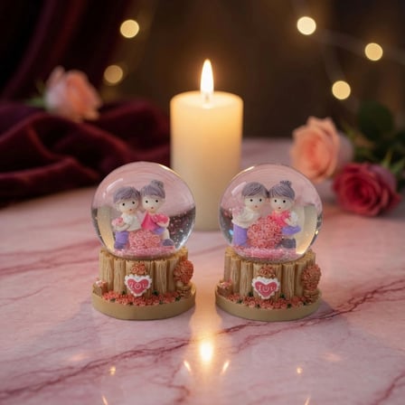 Nevamel® Işıklı Mini Kar Küresi - Çift Temalı - Pilli - Dekoratif - Romantik Hediyelik
