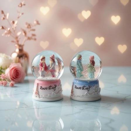Nevamel® Love Story Mini Kar Küresi - Işıklı - 7x4 cm - Pilli Romantik Hediye