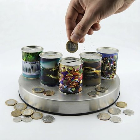 Nevamel® Desenli Küçük Boy Metal Kumbara - Silindir Tasarım - Karışık Model