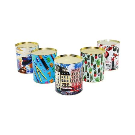 Nevamel® Resimli Metal Kumbara - Büyük Boy - Karışık Desenli