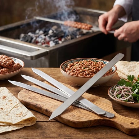 Nevamel® Profesyonel Adana Kebap Şişi - 60 cm - Yassı Metal - Mangal Ekipmanı