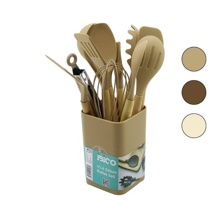 Nevamel® 11 Parça Silikon Mutfak Seti - Bambu Saplı - Kovalı