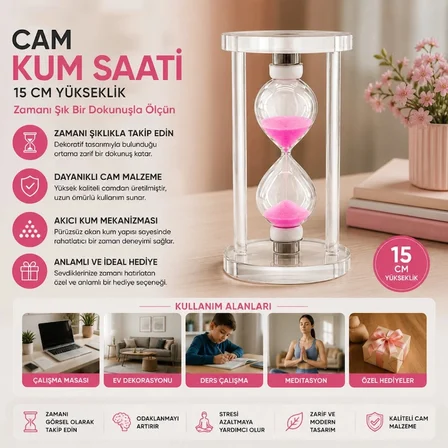 Nevamel® Büyük Boy Cam Standlı Kum Saati - 15 cm Yükseklik - Dekoratif Şık Tasarım