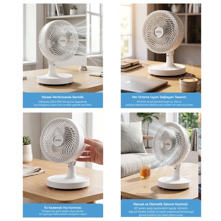 Nevamel® Sinbo Beyaz Masaüstü Vantilatör - Kompakt - Sessiz - 2 Kademeli