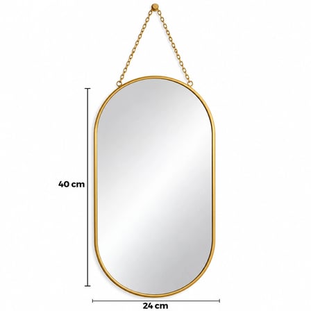 Nevamel® Dekoratif Duvar Aynası - Gold Metal Çerçeveli - İp Askılı - 24x40 cm