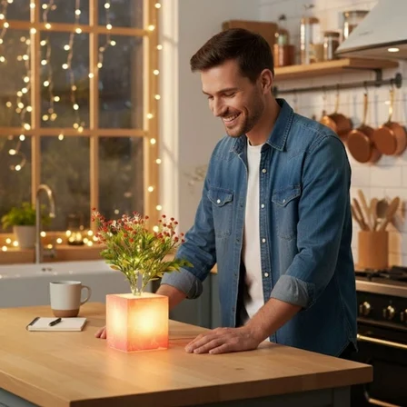 Nevamel Pembe Saksılı LED Yapay Çiçek