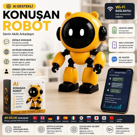 Nevamel® Yapay Zeka Robotu - Wi-Fi Uygulamalı - Konuşma Özellikli - Teknolojik Oyuncak